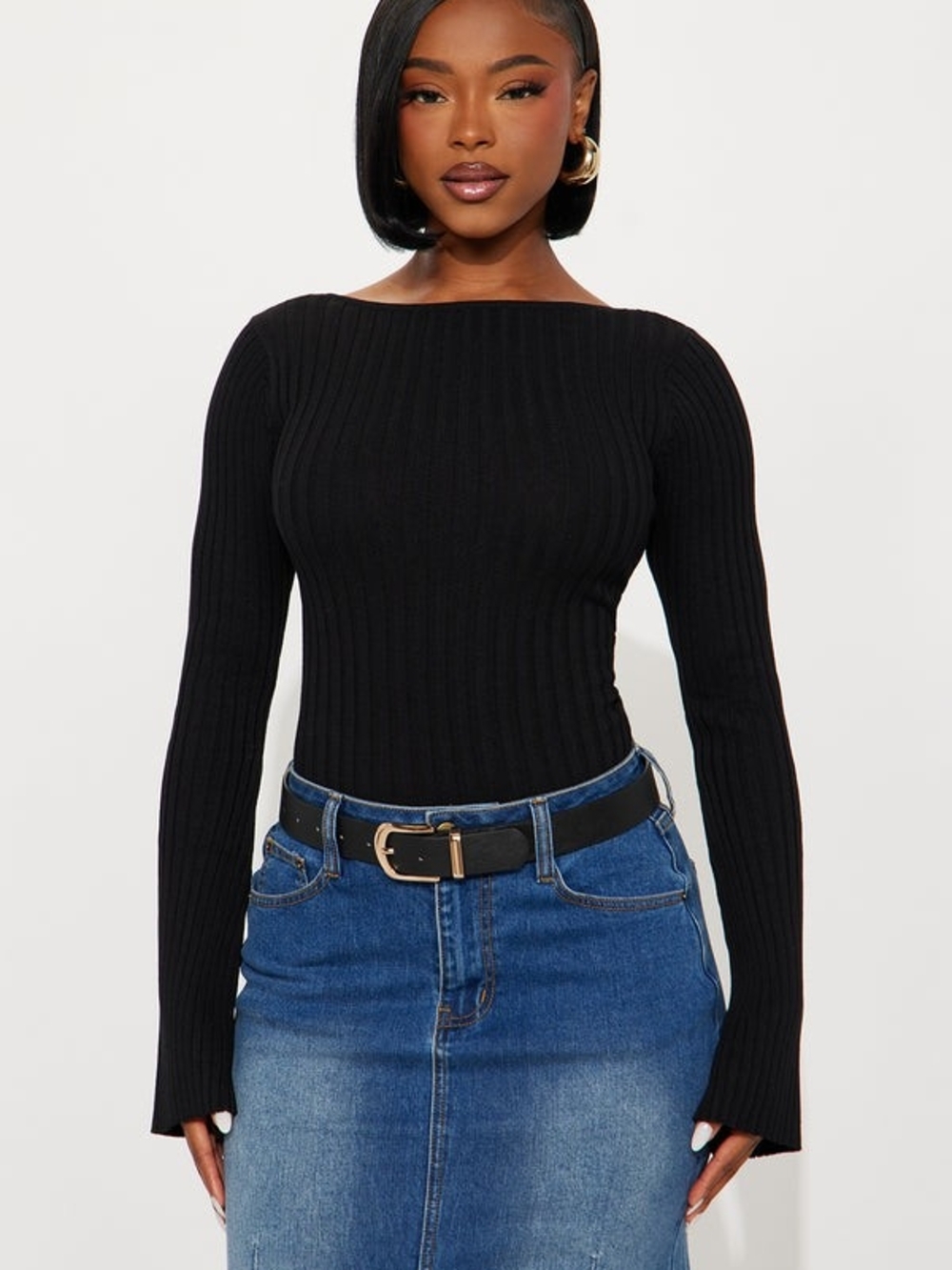 Fashion Nova Black Ribbed Backless Long Sleeve Sweater